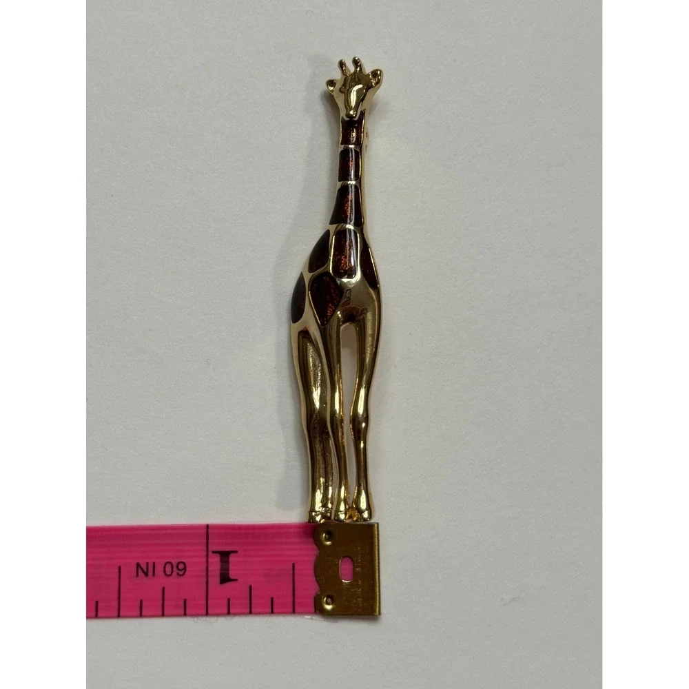 Vintage Liz Claiborne Gold Tone Giraffe Brooch Brown‎ Enamel Animal Pin Safari